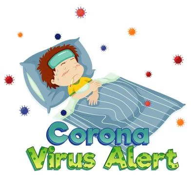 Poster design for coronavirus theme with sick boy in bed Stock Illustration