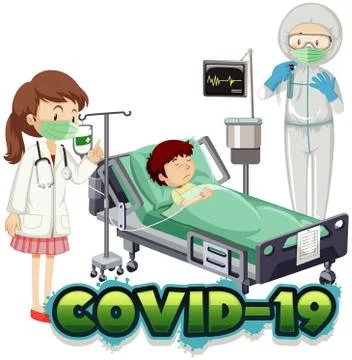 Poster design for coronavirus theme with sick boy in hospital bed Stock Illustration