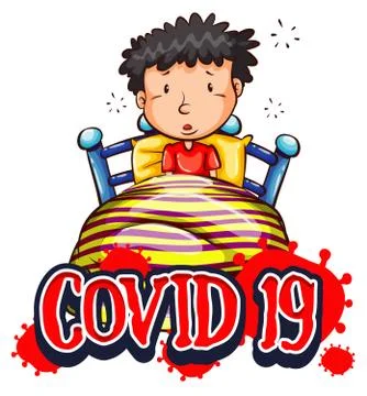 Poster design for coronavirus theme with sick man in bed Stock Illustration