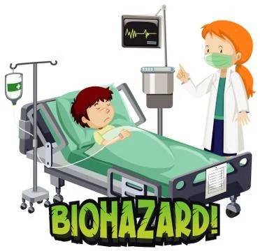 Poster design for coronavirus theme with sick boy in bed Stock Illustration