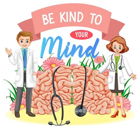 Poster design with doctors and human brain Stock Illustration