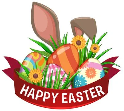 Poster design for easter with bunny and painted eggs Stock Illustration