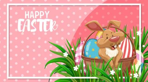Poster design for easter with cute bunny and painted eggs Stock Illustration