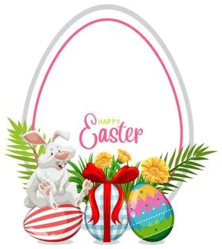 Poster design for easter with easter bunny and painted eggs Stock Illustration