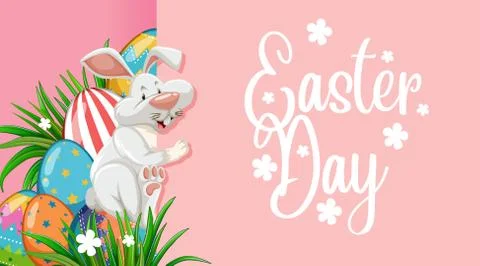 Poster design for easter with easter bunny and eggs Stock Illustration