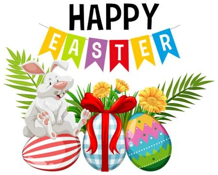 Poster design for easter with easter bunny and decorated eggs Stock Illustration