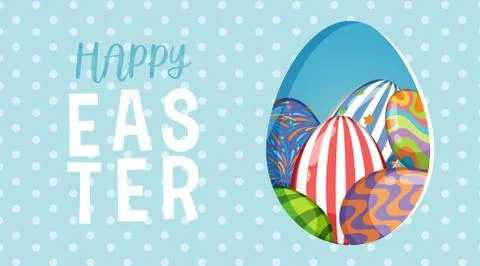 Poster design for easter with painted eggs on polka dot background Stock Illustration