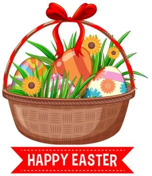 Poster design for easter with painted eggs in basket Stock Illustration