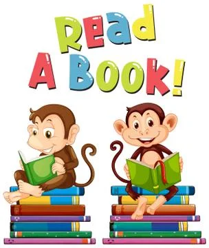 Poster design for read a book with two monkeys reading Stock Illustration