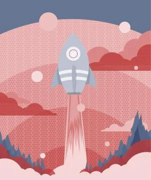 Poster design with a rocket flying to outer space Stock Illustration