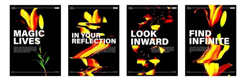 Poster design template. Modern fire color lily flower in fiery red and orange. Illustrazione stock
