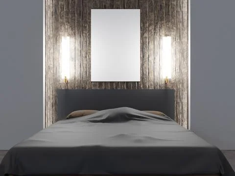 Poster design on the wall in the bedroom with a spoon in the center. wood tex Stock Illustration