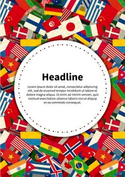 Poster with different countries flags on background and text place Stock Illustration