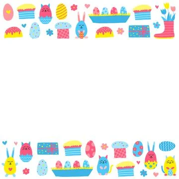 Poster with doodle Easter icons. Stock Illustration