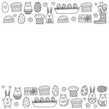 Poster with doodle Easter icons. Stock Illustration