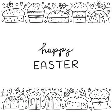 Poster with doodle outline Easter kulich cakes. Illustrazione stock