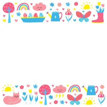 Poster with doodle spring icons. 스톡 일러스트