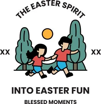 A poster for Easter Spirit that shows two children running Stock Illustration