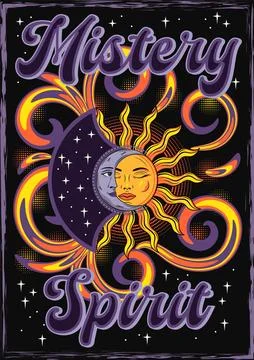 Poster with eclipse with sun, crescent moon. Ilustração Stock