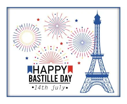 Poster of eiffel tower with fireworks celebration Stock Illustration
