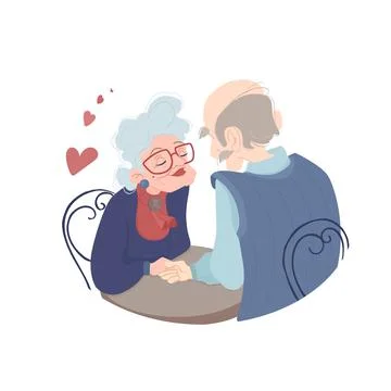 Poster Elderly people sit at the table and gently hold hands.The inscription Stock Illustration