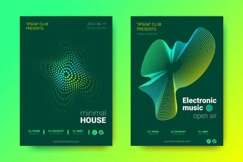 Poster of Electronic Music Fest. Vector Distorted Rounds and Stripes. Stock Illustration