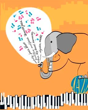 Poster with an elephant playing jazz Stock Illustration