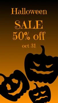 A poster featuring the silhouette of three pumpkins with different emotions. Stock Illustration
