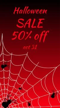 A poster featuring spider silhouettes on a white web. Black and red backgrou 스톡 일러스트