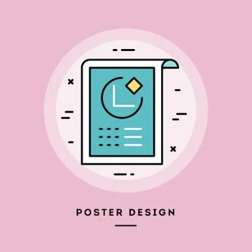 Poster, flat design thin line banner. Vector illustration. Stock Illustration