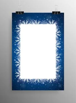 Poster Frame Falling Snow. Blue Background. イラスト素材