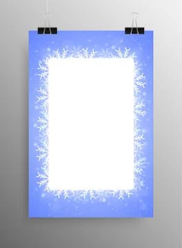 Poster Frame Falling Snow. Blue Background. イラスト素材