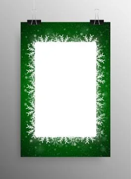 Poster Frame Falling Snow. Green Background. Stock Illustration