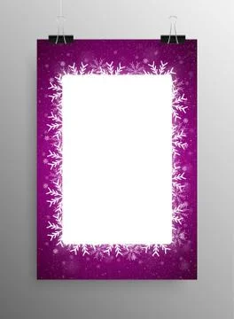 Poster Frame Falling Snow. Purple Background. イラスト素材