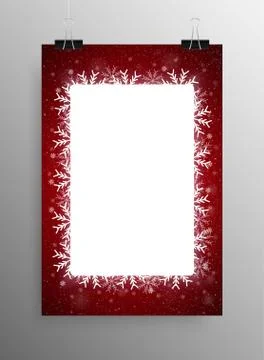 Poster Frame Falling Snow. Red Background. イラスト素材