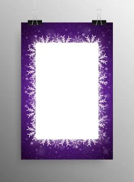 Poster Frame Falling Snow. Violet Background. Stock Illustration