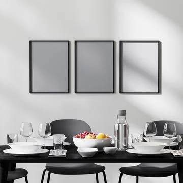 Poster frame mock up in modern dining room interior with black table and chai Stock Illustration