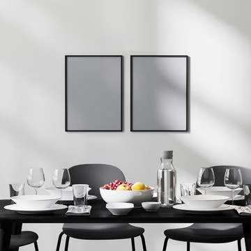 Poster frame mock up in modern dining room interior with black table and chai Stock Illustration