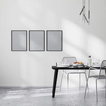 Poster frame mock up in modern dining room interior with black table and chai Stock Illustration