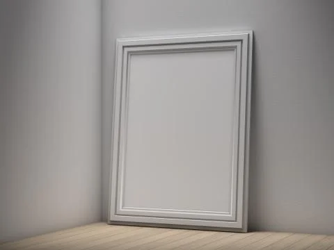 Poster frame mock up template on floor. 3D Stock Illustration