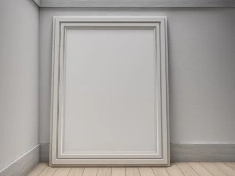 Poster frame mock up template on floor. 3D Stock Illustration