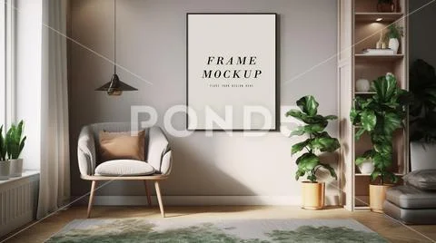 Poster Frame Mockup in Home Interior PSD Template