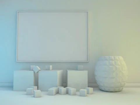 Poster with Frame Mockup in interior. 3D Stock Illustration