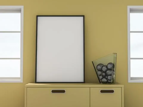 Poster with Frame Mockup in interior. 3D Stock Illustration