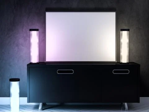 Poster with Frame Mockup in interior. 3D Stock Illustration