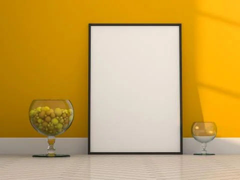 Poster with Frame Mockup in interior. 3D Stock Photos