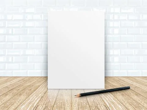 Poster frame at tiles ceramic wall and wooden floor Stock Photos