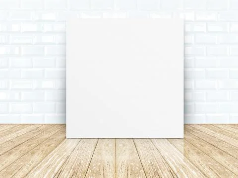Poster frame at tiles ceramic wall and wooden floor Foto stock