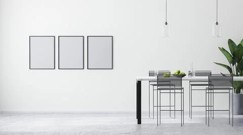 Poster frames mock up in modern bright white room interior with contemporary  イラスト素材