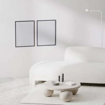 Poster frames mock up in modern living room interior in white color with w... Foto stock